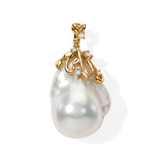 D'Joy weißer Barockperle (13-16 mm) und Moissanit Anhänger, 925 Silber rhodiniert