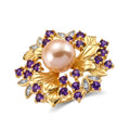 D'Joy Pfirsich Edison Perle, Moissanit Ring 925 Silber Vergoldet (Größe 19.00) ca. 1,30 ct