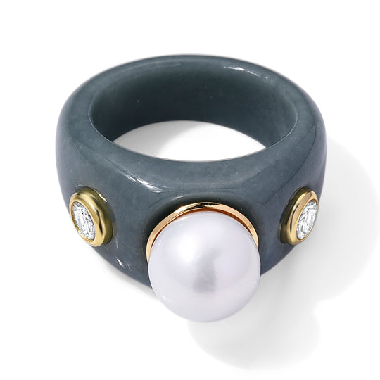 D'Joy Moissanit, Olmek Jadeit Ring 925 Silber Vergoldet (Größe 17.00) (10-15 Werktage Lieferzeit) 31.40 ct