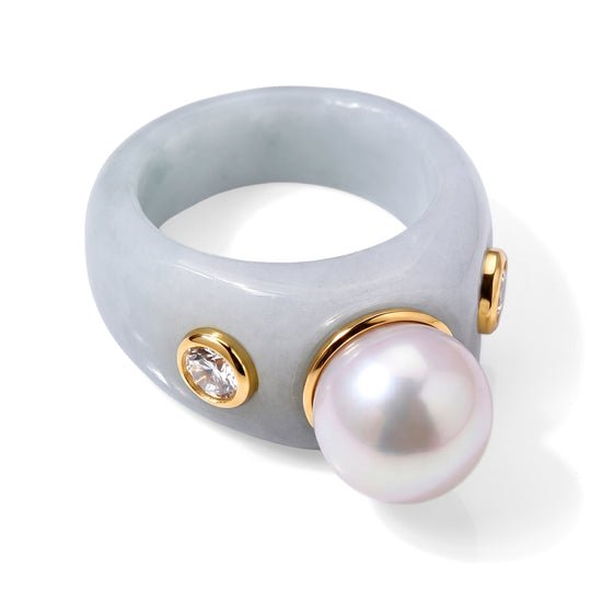 D'Joy Moissanit, Natürliche Weiße Jade Ring 925 Silber Vergoldet (Größe 20.00) (10-15 Werktage Lieferzeit) 31.07 ct