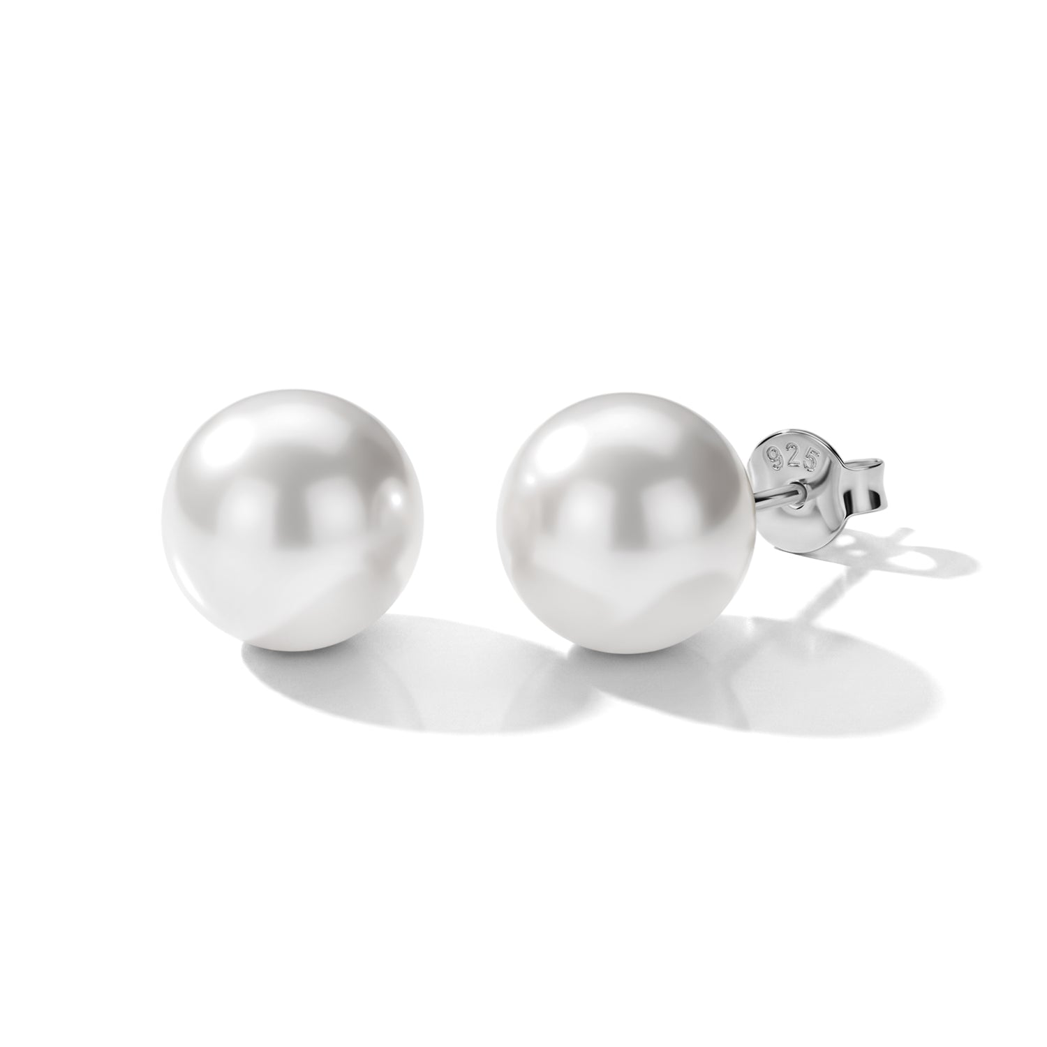 D'Joy weiße Edison Perle (10-11 mm) Solitär Ohrringe, 925 Silber Rhodiniert