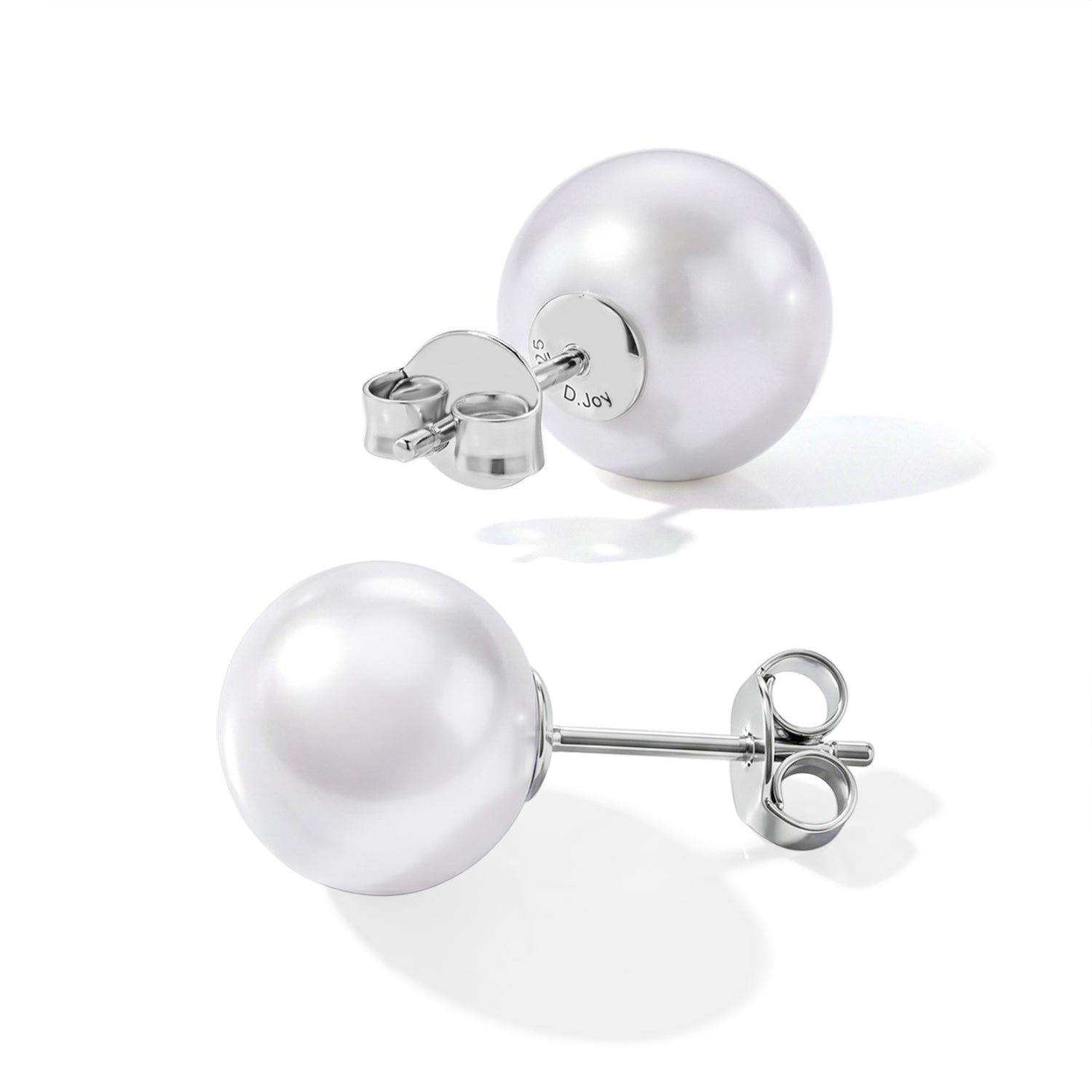 D'Joy weiße Edison Perle (10-11 mm) Solitär Ohrringe, 925 Silber Rhodiniert