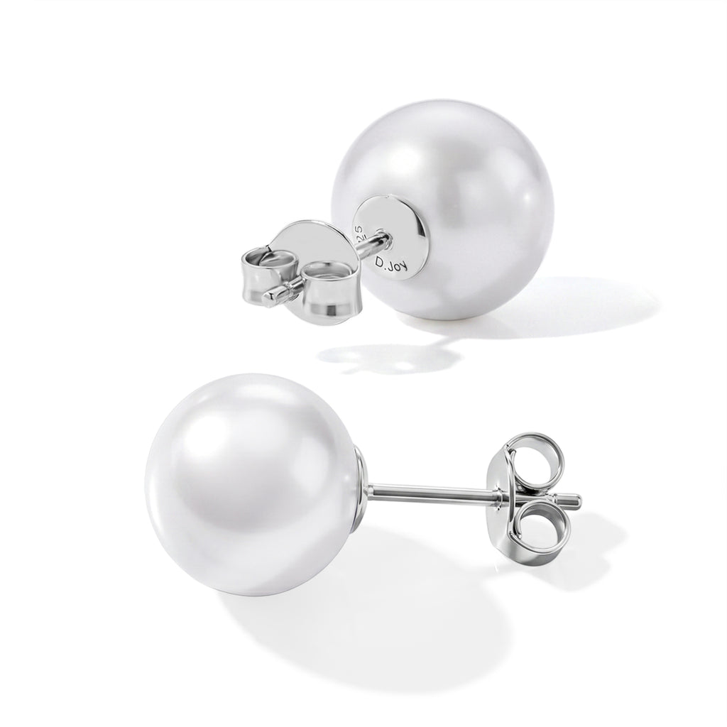 D'Joy weiße Edison Perle (10-11 mm) Solitär Ohrringe, 925 Silber Rhodiniert