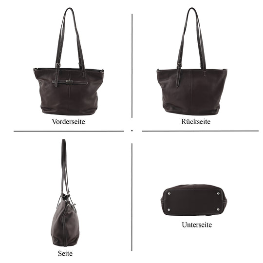LA MAREY Echtleder-Shopper mit Reißverschlussfächern, 30 x 13 x 27 cm, Burgunderrot