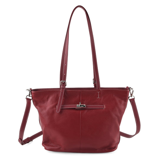 LA MAREY Echtleder-Shopper mit Reißverschlussfächern, 30 x 13 x 27 cm, Burgunderrot