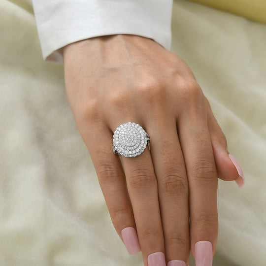 LUXURIANT DIAMOND - Lab Grown Diamant SGL zertifiziert SI-GH Ring 925 Silber Rhodiniert (Größe 17.00) ca. 2.00 ct