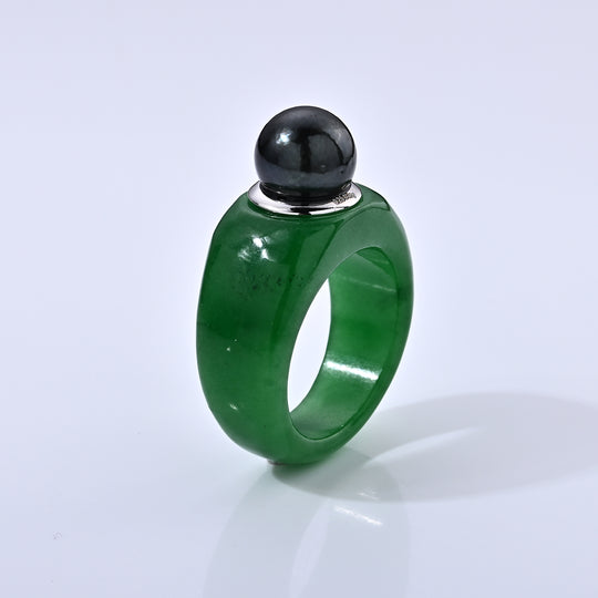 D'Joy Gefärbte grüne Jade, Tahiti Perle (9-10mm) (10-15 Werktage Lieferzeit) Ring 925 Silber Rhodiniert (Größe 19.00) (10-15 Werktage Lieferzeit)