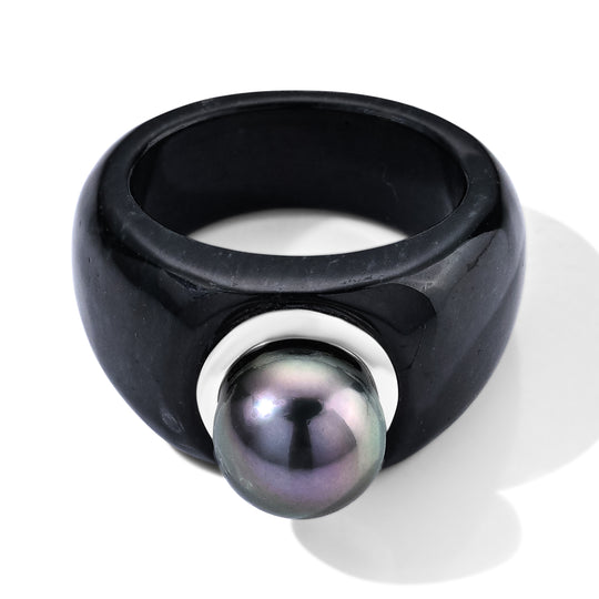 D'Joy Schwarze Jade, Tahiti Perle (9-10mm) (10-15 Werktage Lieferzeit) Ring 925 Silber Rhodiniert (Größe 21.00) (10-15 Werktage Lieferzeit)