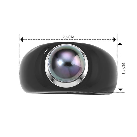 D'Joy Schwarze Jade, Tahiti Perle (9-10mm) Ring 925 Silber Rhodiniert (Größe 17.00) 39.01 ct