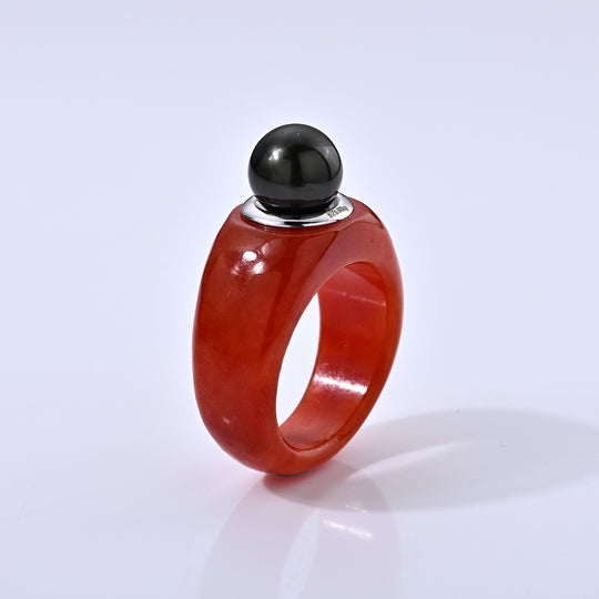 D'Joy Gefärbte rote Jade, Tahiti Perle (9-10mm) (10-15 Werktage Lieferzeit) Ring 925 Silber Rhodiniert (Größe 20.00) (10-15 Werktage Lieferzeit)