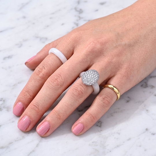 D'Joy weißer Jade und Moissanit Ring, 925 Silber rhodiniert - 12,66 ct.