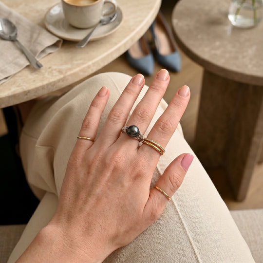 D'Joy Tahiti Perle (10-11 mm) Solitär Ring, 925 Silber rhodiniert