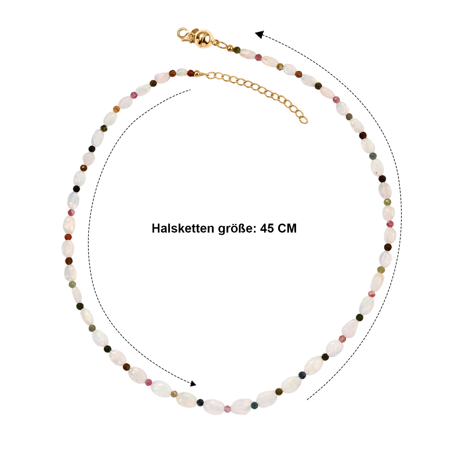 D'Joy AAA Natürlicher, äthiopischer Welo Opal, Mehrfarbige-Turmalin Halskette ca. 45 cm 925 Silber 750 Gelbgold vermeil ca. 44.00 ct