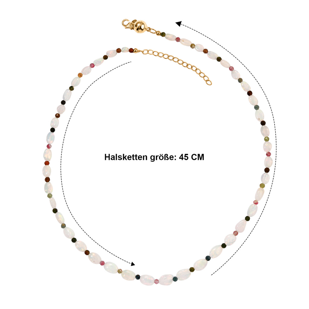 D'Joy AAA Natürlicher, äthiopischer Welo Opal, Mehrfarbige-Turmalin Halskette ca. 45 cm 925 Silber 750 Gelbgold vermeil ca. 44.00 ct
