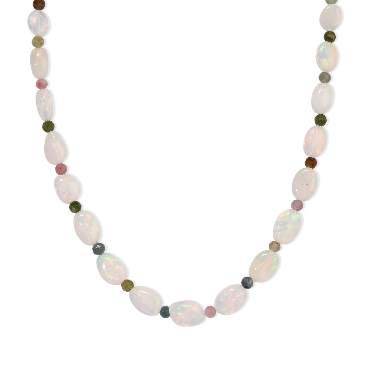 D'Joy AAA Natürlicher, äthiopischer Welo Opal, Mehrfarbige-Turmalin Halskette ca. 45 cm 925 Silber 750 Gelbgold vermeil ca. 44.00 ct