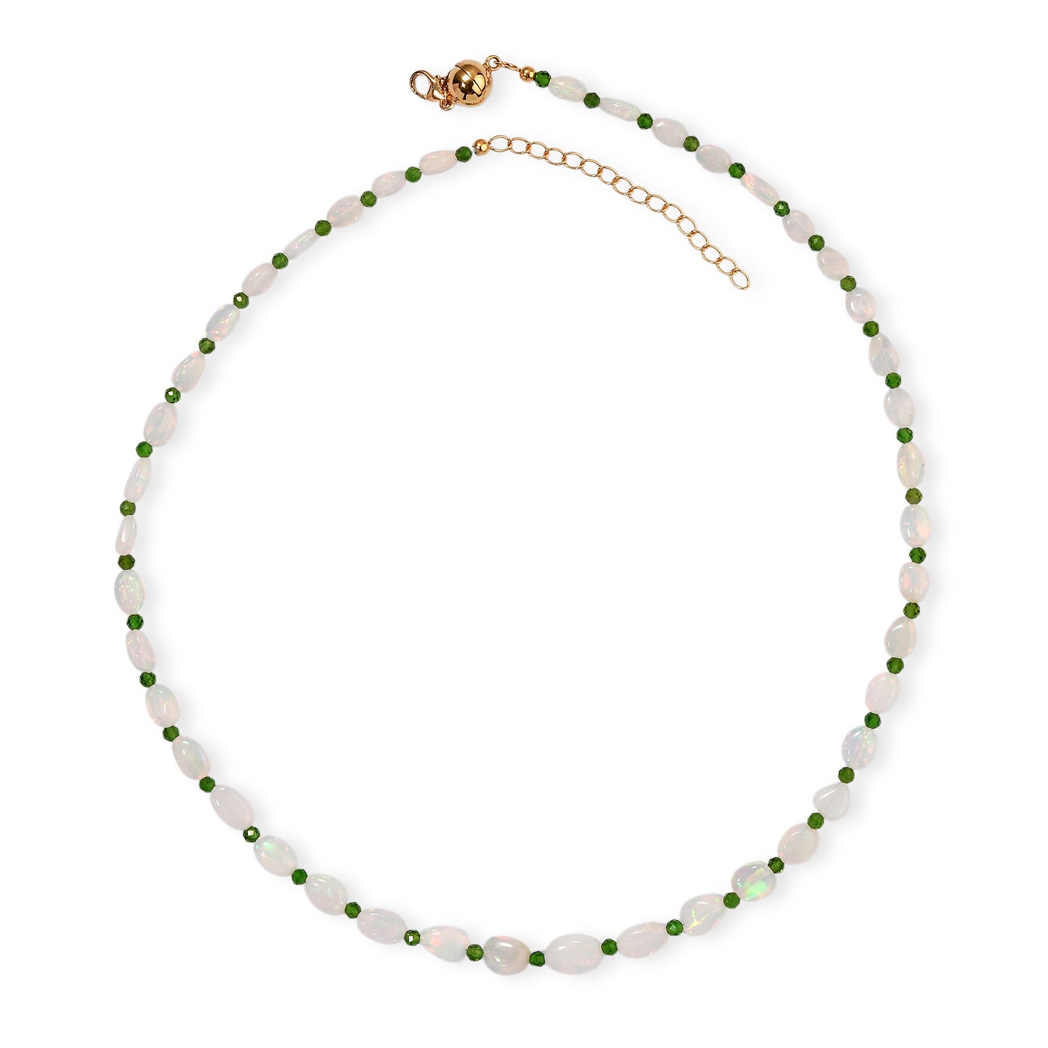 D'Joy AAA Natürlicher, äthiopischer Welo Opal, Natürlicher Chromdiopsid Halskette ca. 45 cm 925 Silber 750 Gelbgold vermeil ca. 44.00 ct