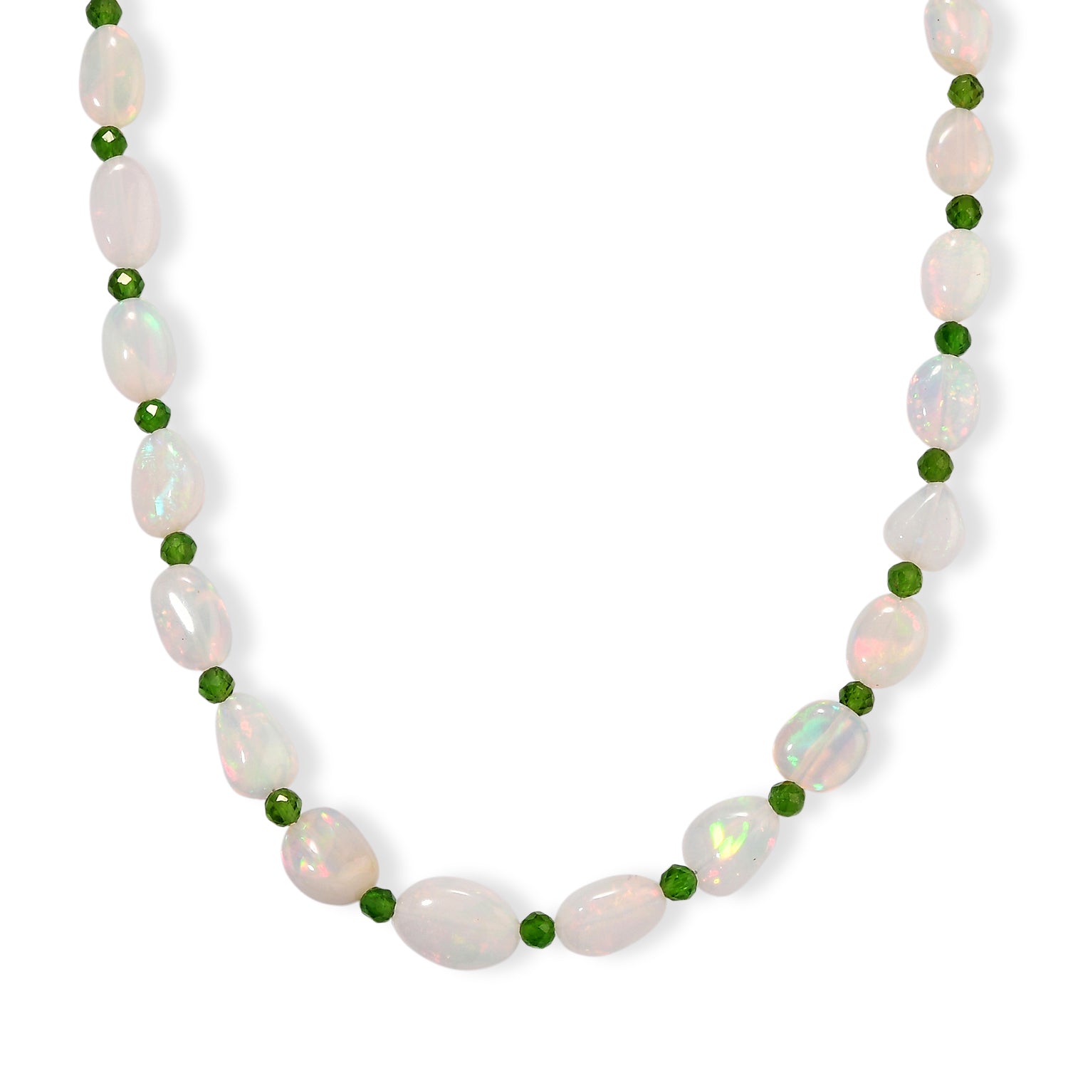 D'Joy AAA Natürlicher, äthiopischer Welo Opal, Natürlicher Chromdiopsid Halskette ca. 45 cm 925 Silber 750 Gelbgold vermeil ca. 44.00 ct