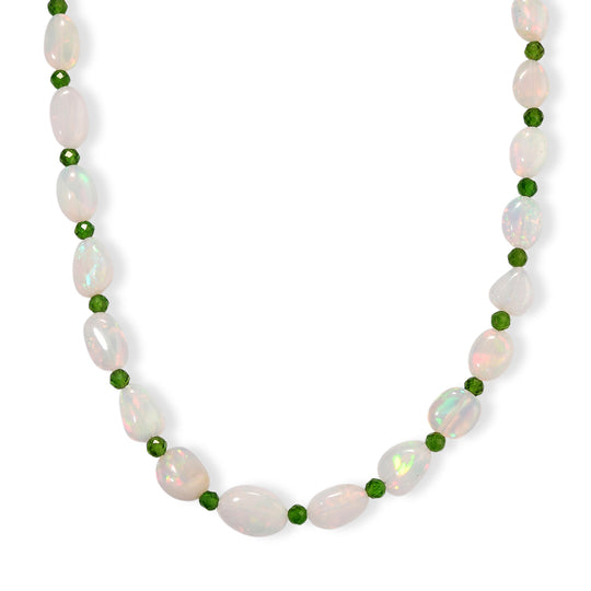 D'Joy AAA Natürlicher, äthiopischer Welo Opal, Natürlicher Chromdiopsid Halskette ca. 45 cm 925 Silber 750 Gelbgold vermeil ca. 44.00 ct
