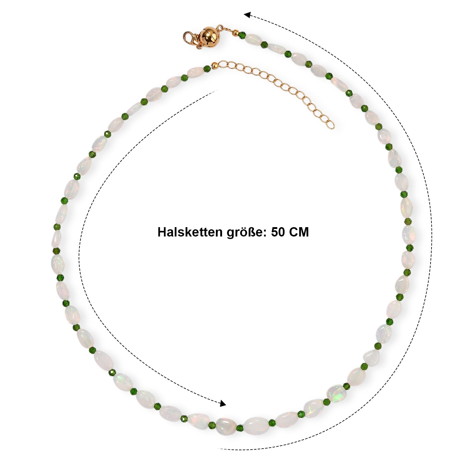 D'Joy AAA Natürlicher, äthiopischer Welo Opal, Natürlicher Chromdiopsid Halskette ca. 45 cm 925 Silber 750 Gelbgold vermeil ca. 44.00 ct