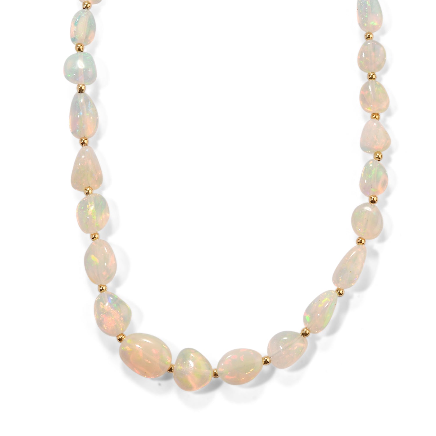 D'Joy AAA Natürlicher, äthiopischer Welo Opal Halskette ca. 45 cm 925 Silber 750 Gelbgold vermeil ca. 48.00 ct