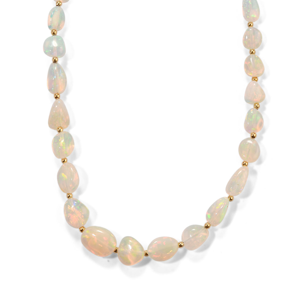D'Joy AAA Natürlicher, äthiopischer Welo Opal Halskette ca. 45 cm 925 Silber 750 Gelbgold vermeil ca. 48.00 ct