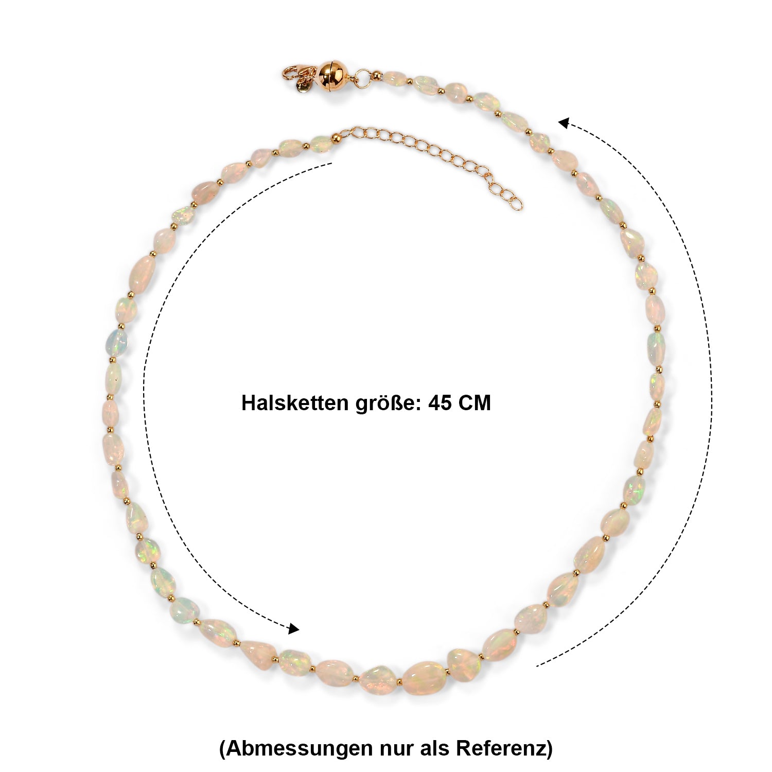 D'Joy AAA Natürlicher, äthiopischer Welo Opal Halskette ca. 45 cm 925 Silber 750 Gelbgold vermeil ca. 48.00 ct