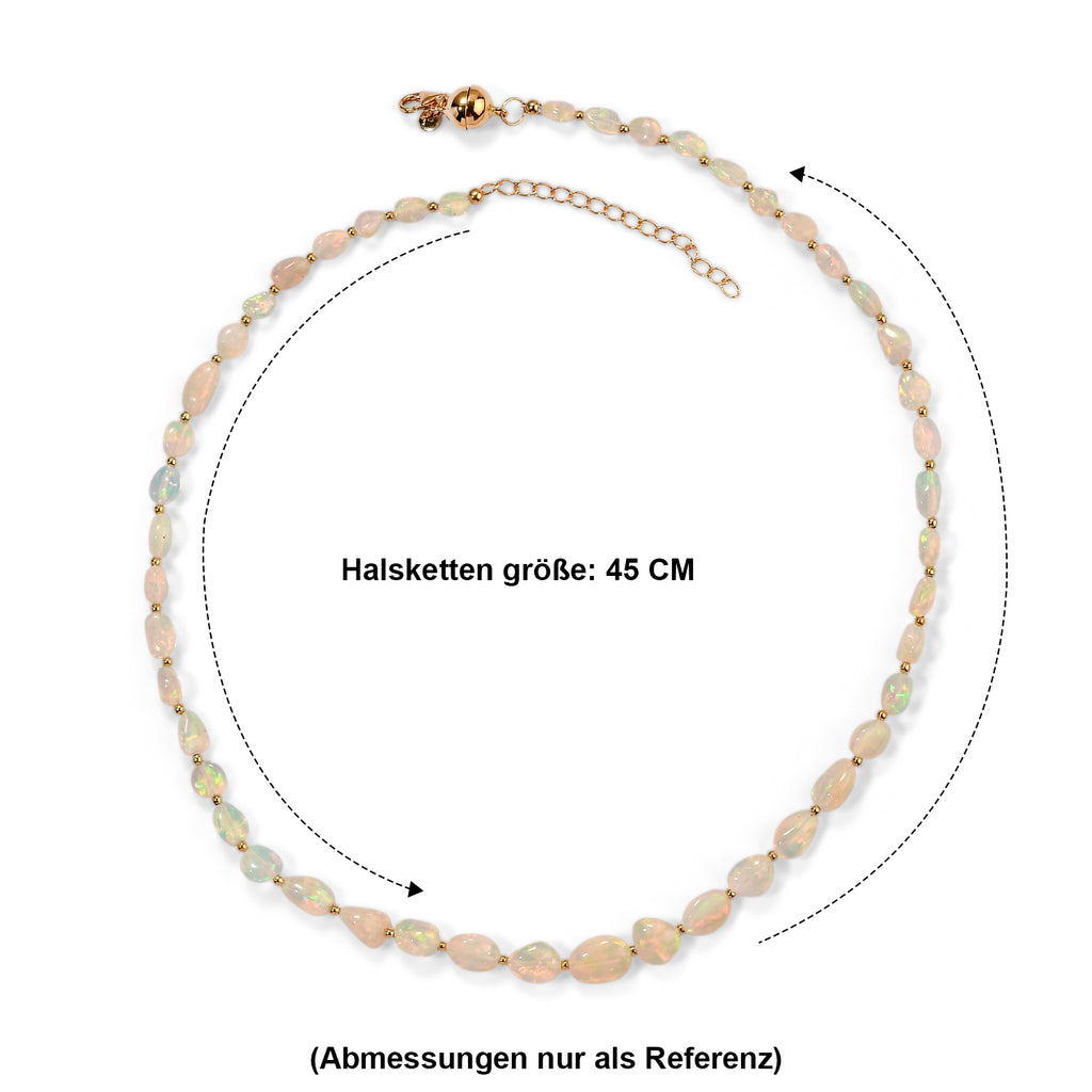 D'Joy AAA Natürlicher, äthiopischer Welo Opal Halskette ca. 45 cm 925 Silber 750 Gelbgold vermeil ca. 48.00 ct