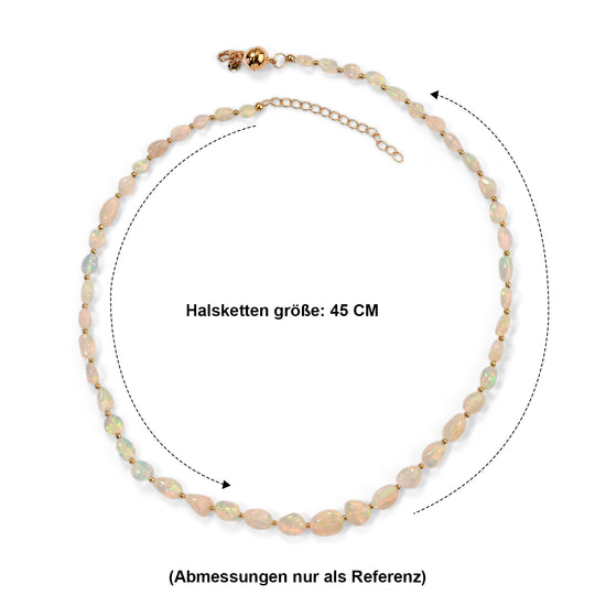 D'Joy AAA Natürlicher, äthiopischer Welo Opal Halskette ca. 45 cm 925 Silber 750 Gelbgold vermeil ca. 48.00 ct