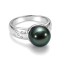 D'Joy Moissanit, Tahiti Perle Ring 925 Silber Rhodiniert (Größe 18.00) 0.12 ct