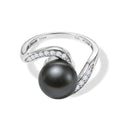 D'Joy Moissanit, Tahiti Perle (10-11mm) Ring 925 Silber Rhodiniert (Größe 18.00) 0.22 ct