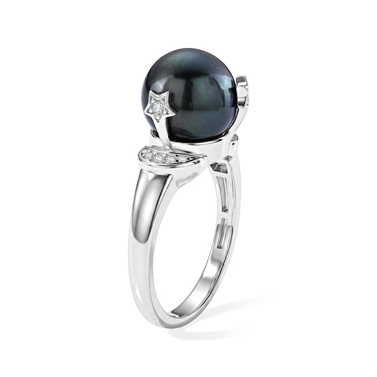 D'Joy Tahiti Perle (10-11mm) und Moissanit Ring, 925 Silber rhodiniert