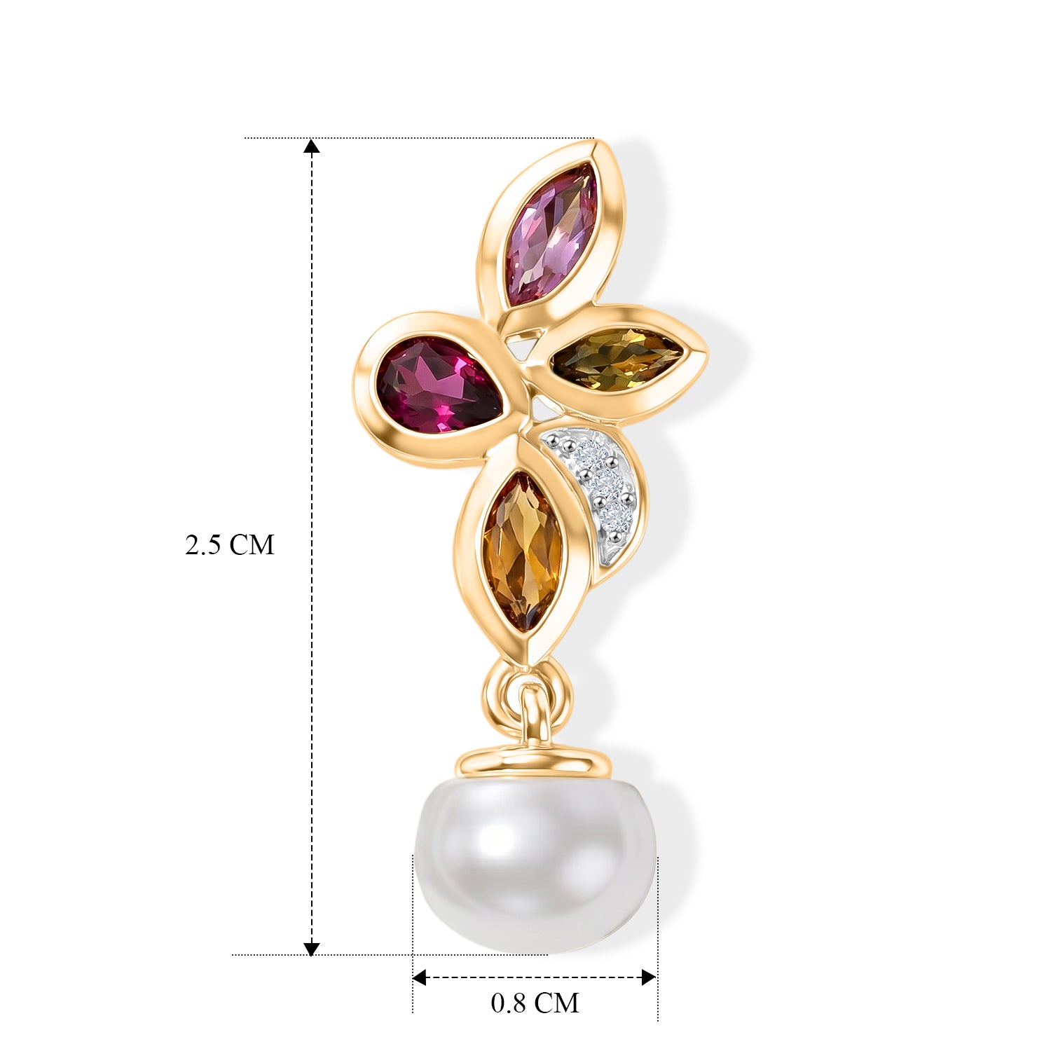 EVER TRUE Süßwasser Perle (7-7.5 mm), Mehrfarbig-Turmalin Ohrringe Reine Bronze