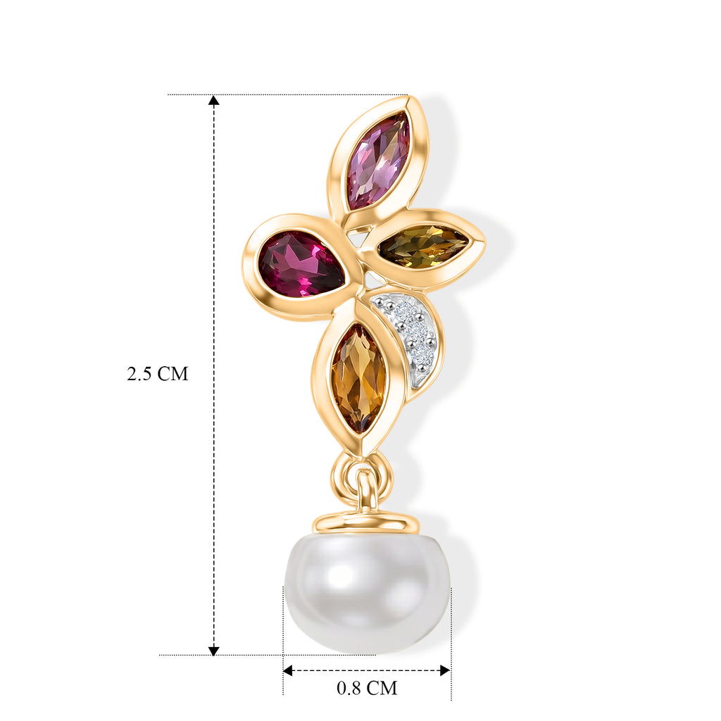EVER TRUE Süßwasser Perle (7-7.5 mm), Mehrfarbig-Turmalin Ohrringe Reine Bronze