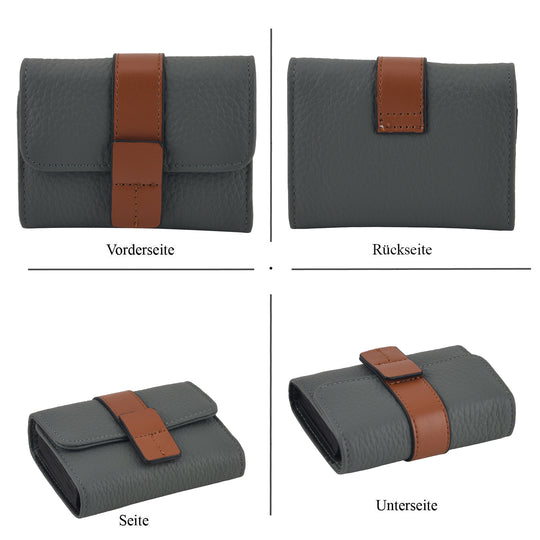 Echtleder-Kartenetui, RFID-Schutz und 12 Kartenfächer, 10 x 8 x 2 cm, Grau