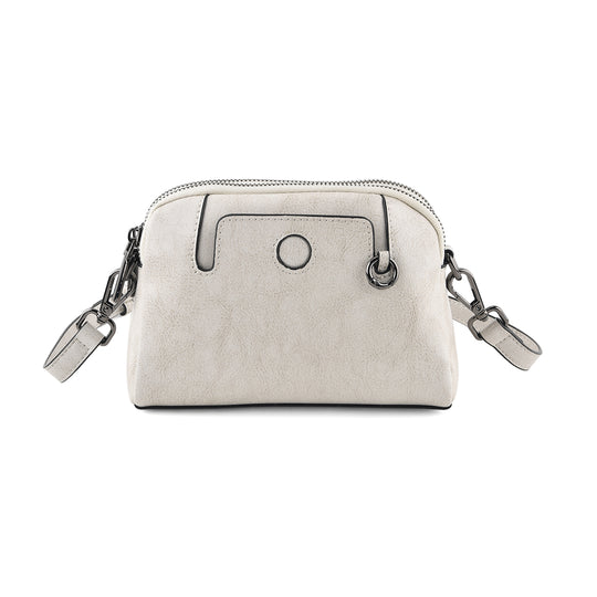 Echtleder-Umhängetasche mit zwei Außenfächern und verstellbarem Schulterriemen, 19 x 8 x 14 cm, Weiß