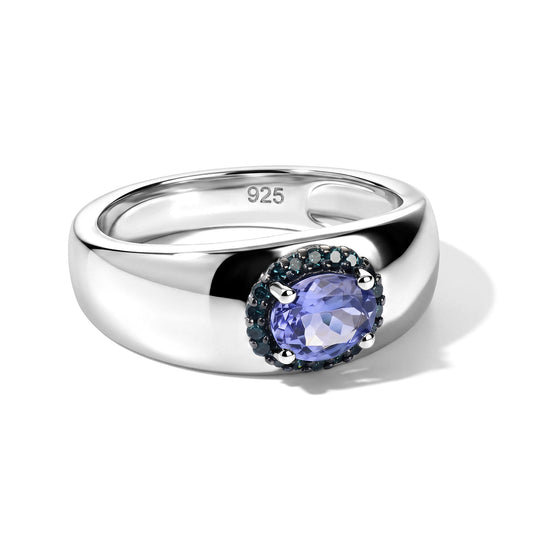 D'Joy AA Tansanit, Blauer Diamant Ring 925 Silber Platiniert (Größe 20.00) ca. 0,77 ct