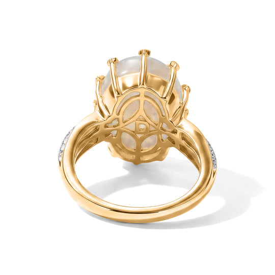D'Joy Regenbogen Mondstein, Weißer Zirkon Ring 925 Silber 750 Gelbgold vermeil (Größe 19.00) ca. 9,29 ct