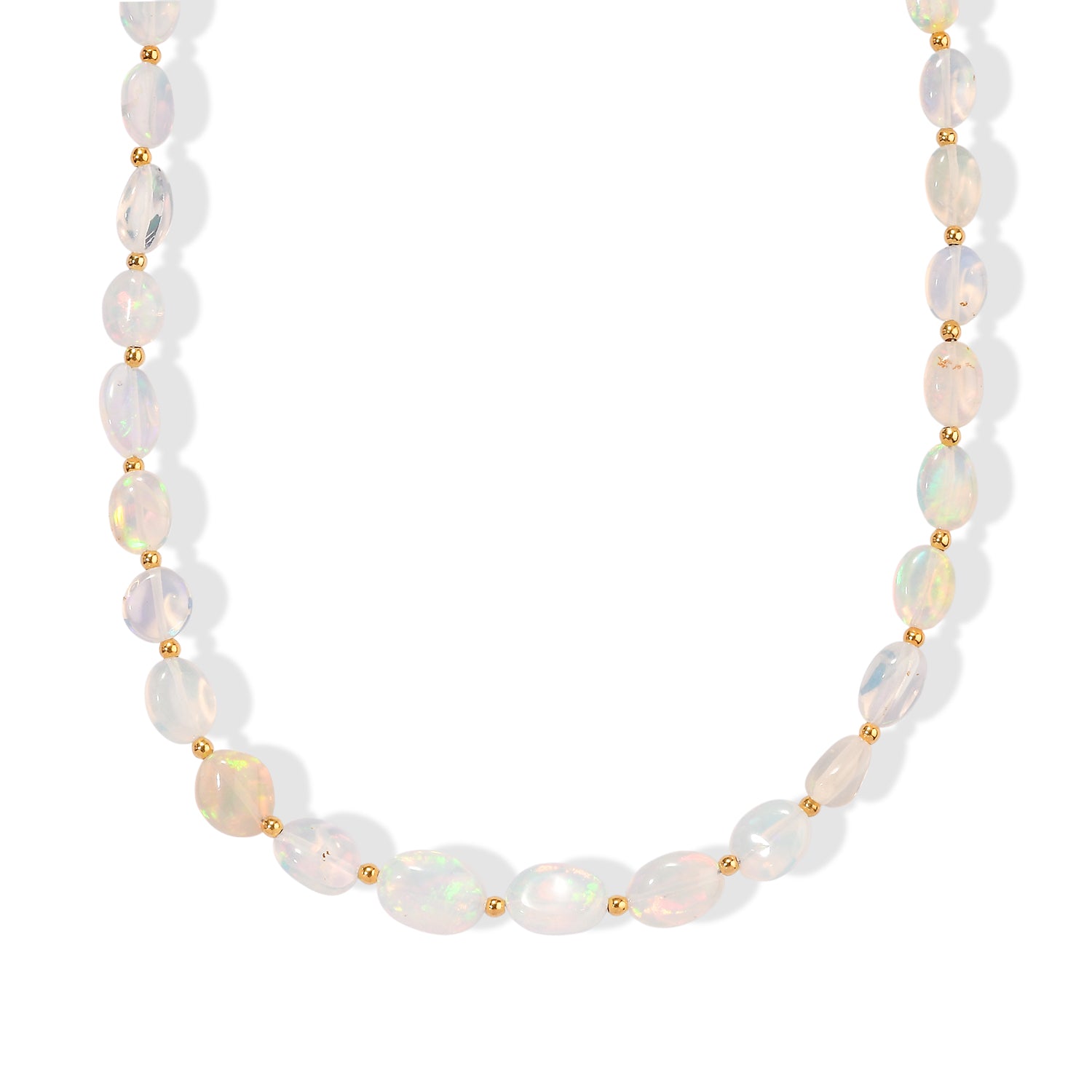 D'Joy AAA natürliche, äthiopische Welo Opal 60cm Halskette, 925 Silber 750 Gelbgold Vermeil - 45 ct.