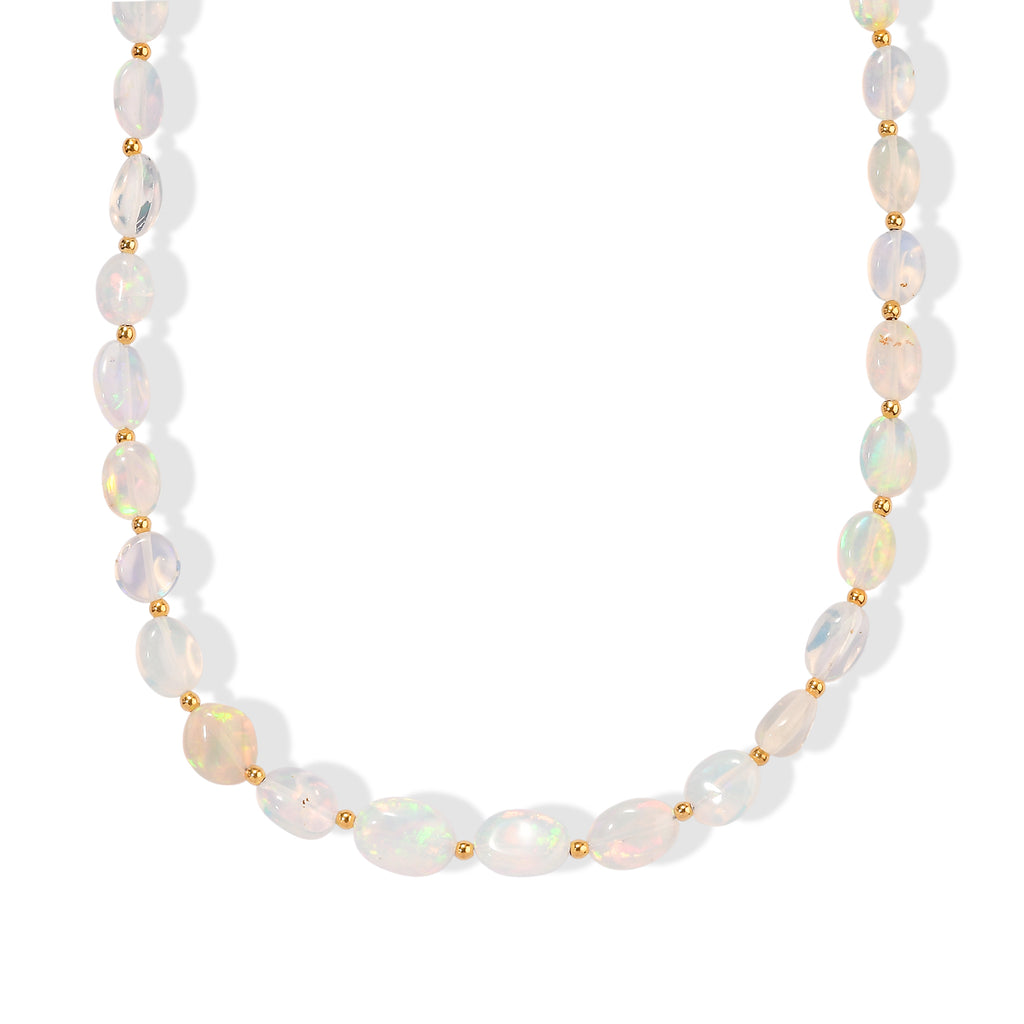 D'Joy AAA Natürlicher, äthiopischer Welo Opal Halskette ca. 60 cm 925 Silber 750 Gelbgold vermeil ca. 45,00 ct.