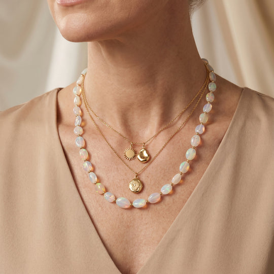 D'Joy AAA natürliche, äthiopische Welo Opal 60cm Halskette, 925 Silber 750 Gelbgold Vermeil - 45 ct.