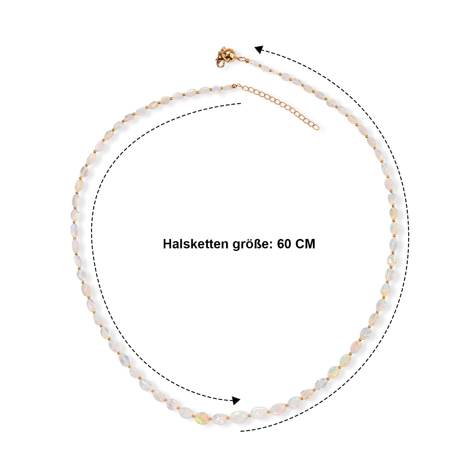 D'Joy AAA natürliche, äthiopische Welo Opal 60cm Halskette, 925 Silber 750 Gelbgold Vermeil - 45 ct.