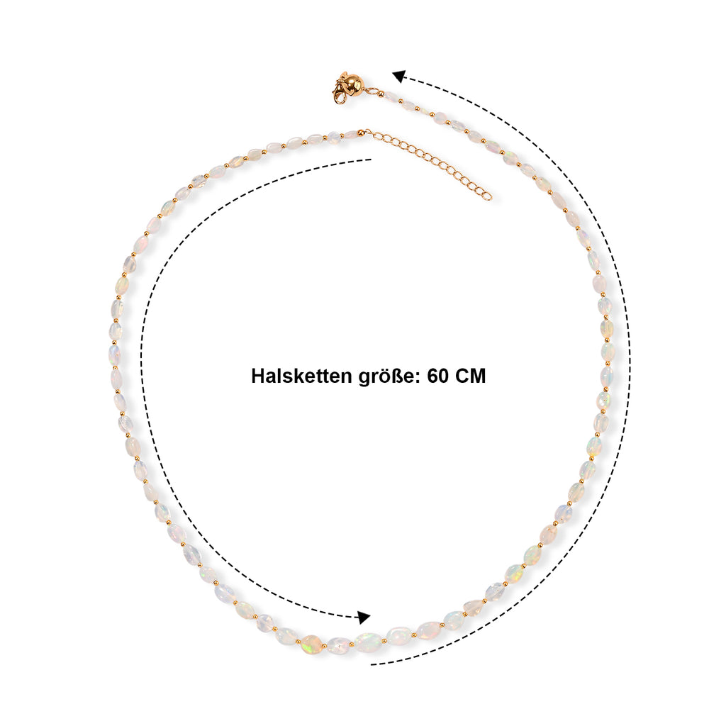 D'Joy AAA Natürlicher, äthiopischer Welo Opal Halskette ca. 60 cm 925 Silber 750 Gelbgold vermeil ca. 45,00 ct.