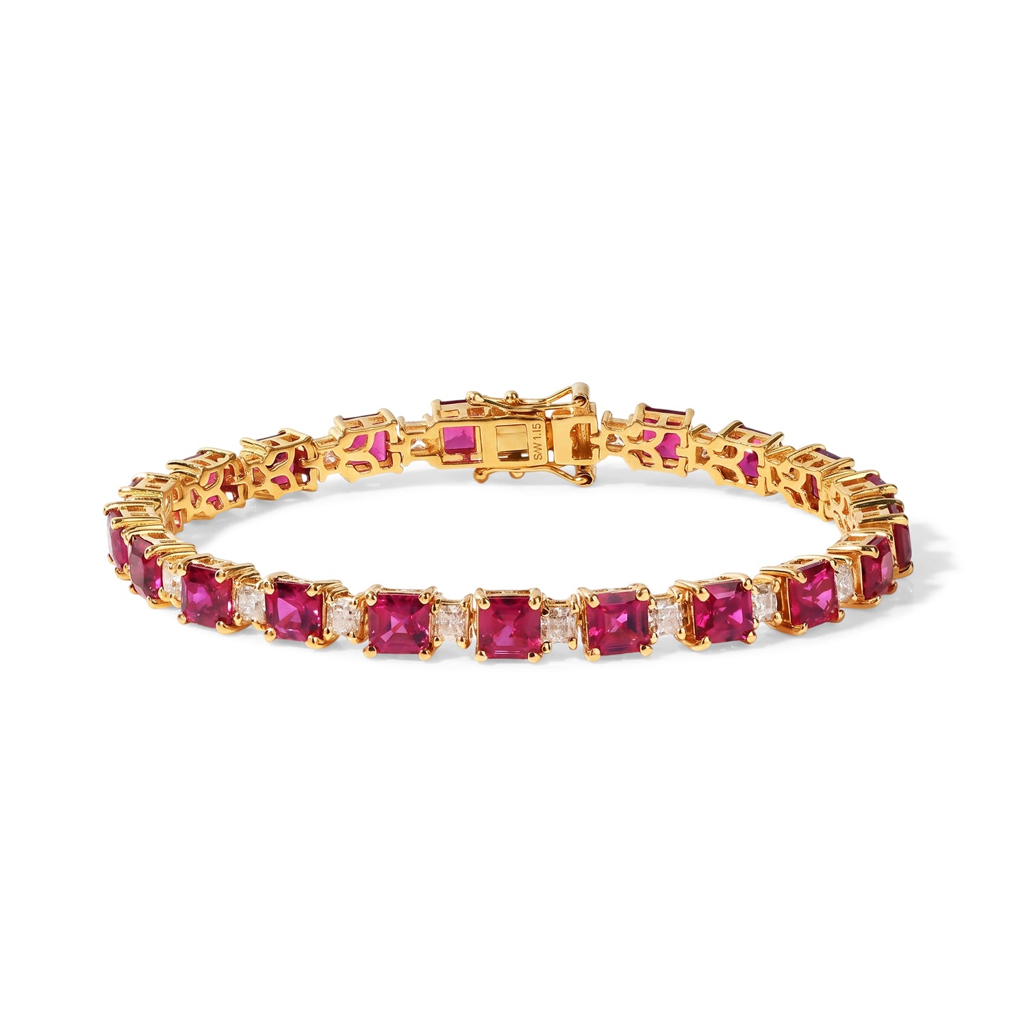 D'Joy AAA Lab Grown Rubin, Moissanit Armband ca. 18 cm 925 Silber 750 Gelbgold vermeil ca. 21,42 ct.