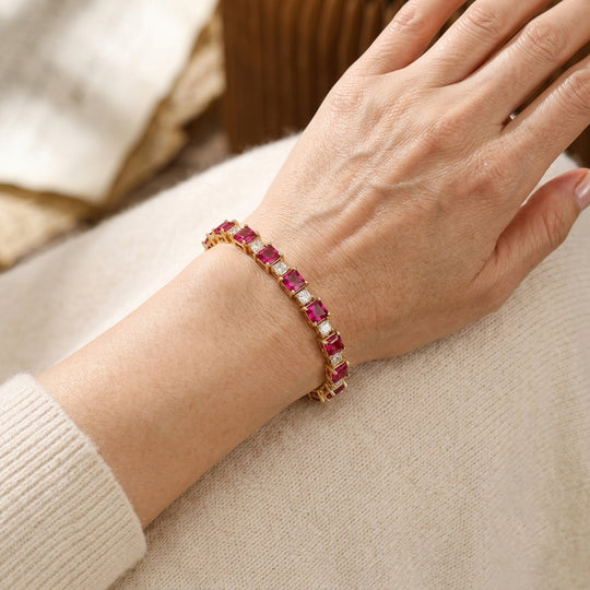D'Joy AAA Lab Grown Rubin, Moissanit Armband ca. 18 cm 925 Silber 750 Gelbgold vermeil ca. 21,42 ct.