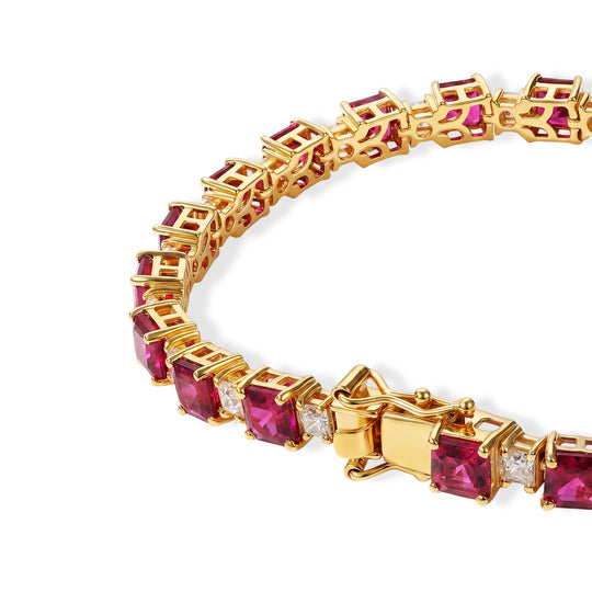 D'Joy AAA Lab Grown Rubin, Moissanit Armband ca. 18 cm 925 Silber 750 Gelbgold vermeil ca. 21,42 ct.