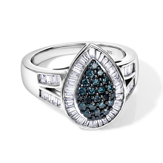 D'Joy Blauer Diamant (IR) Ring 925 Silber Rhodiniert (Größe 17.00) ca. 1.03 ct