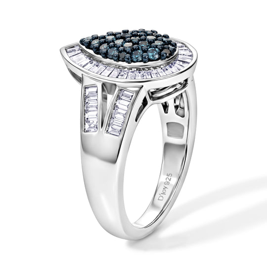 D'Joy Blauer Diamant (IR) Ring 925 Silber Rhodiniert (Größe 21.00) ca. 1.03 ct