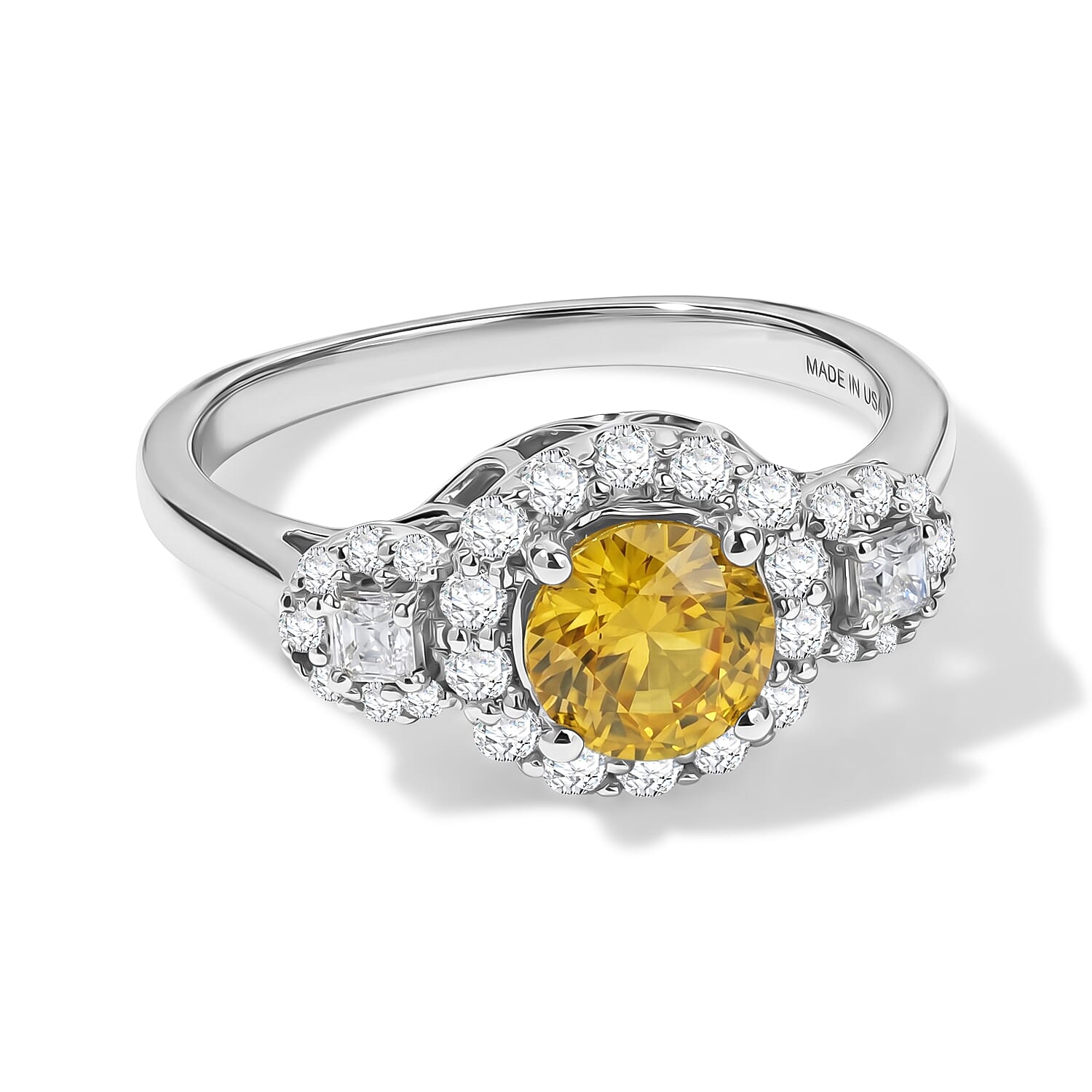 D'Joy AA Gelber Saphir, Moissanit Ring 925 Silber Rhodiniert (Größe 17.00) ca. 1,49 ct