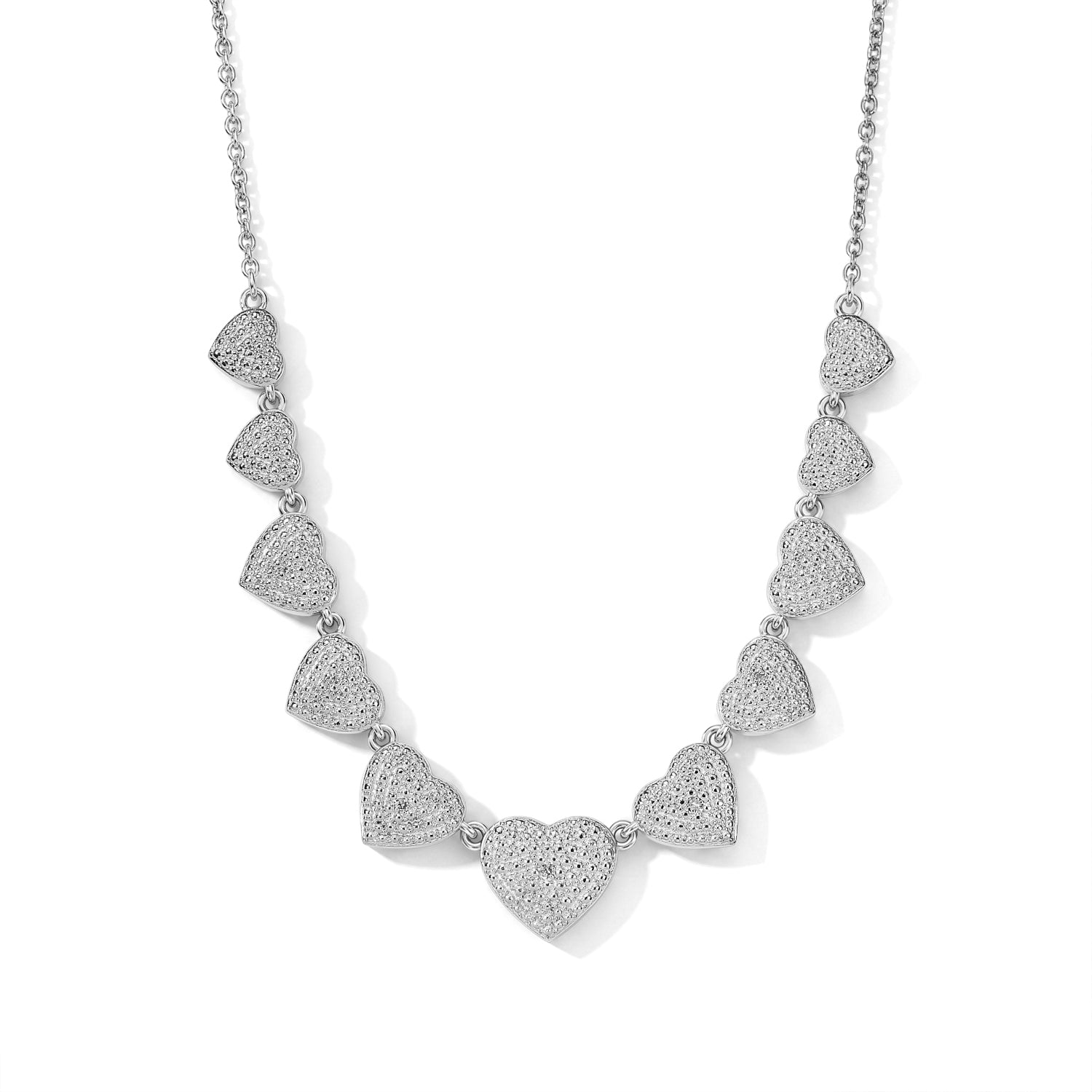 EverTrue 50cm Halskette mit weißen Diamantakzenten und Herzmotiven, Messing mit Platin E-Beschichtung