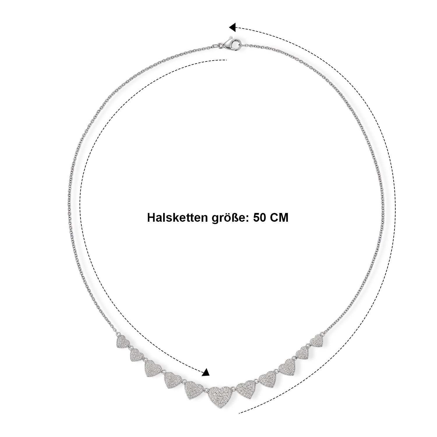 EverTrue 50cm Halskette mit weißen Diamantakzenten und Herzmotiven, Messing mit Platin E-Beschichtung